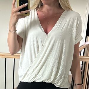 Double Zero Cream Wrap-Front V-Neck Tee